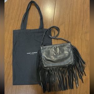 Saint Laurent Black Fringe Leather Bag